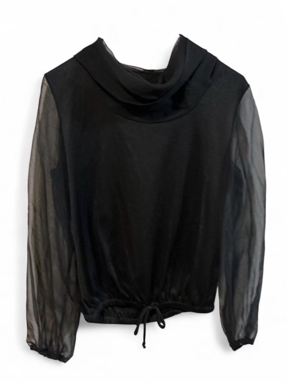 Black Sheer Sleeve Drawstring Top & Bottoms
